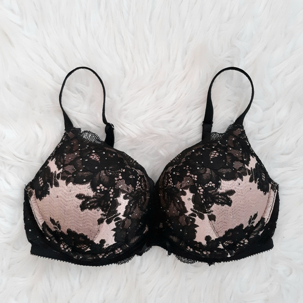 Worn, Rare, Victorias Secret, VS Rhinestone Bombshell Plunge Bra 34B